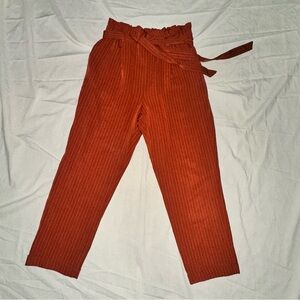 Paperbag High Waist Rust Orange Stripe Design Pants w/ Waist Tie